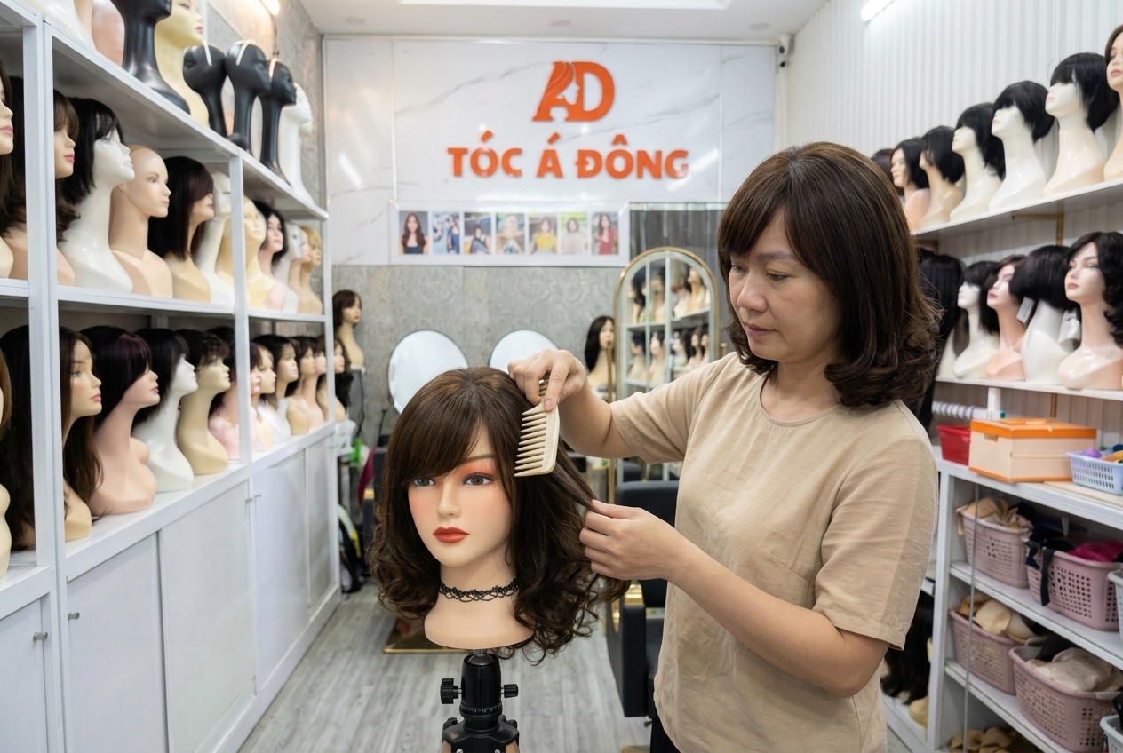 Gỡ rối tóc giả bằng lược răng thưa, chải từ ngọn lên chân