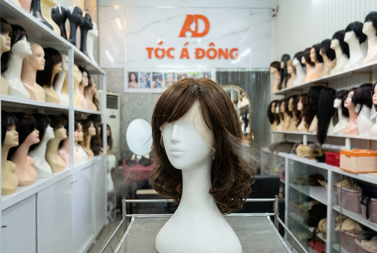 Phơi khô tóc giả trên mannequin hở để giữ form dáng hoàn hảo