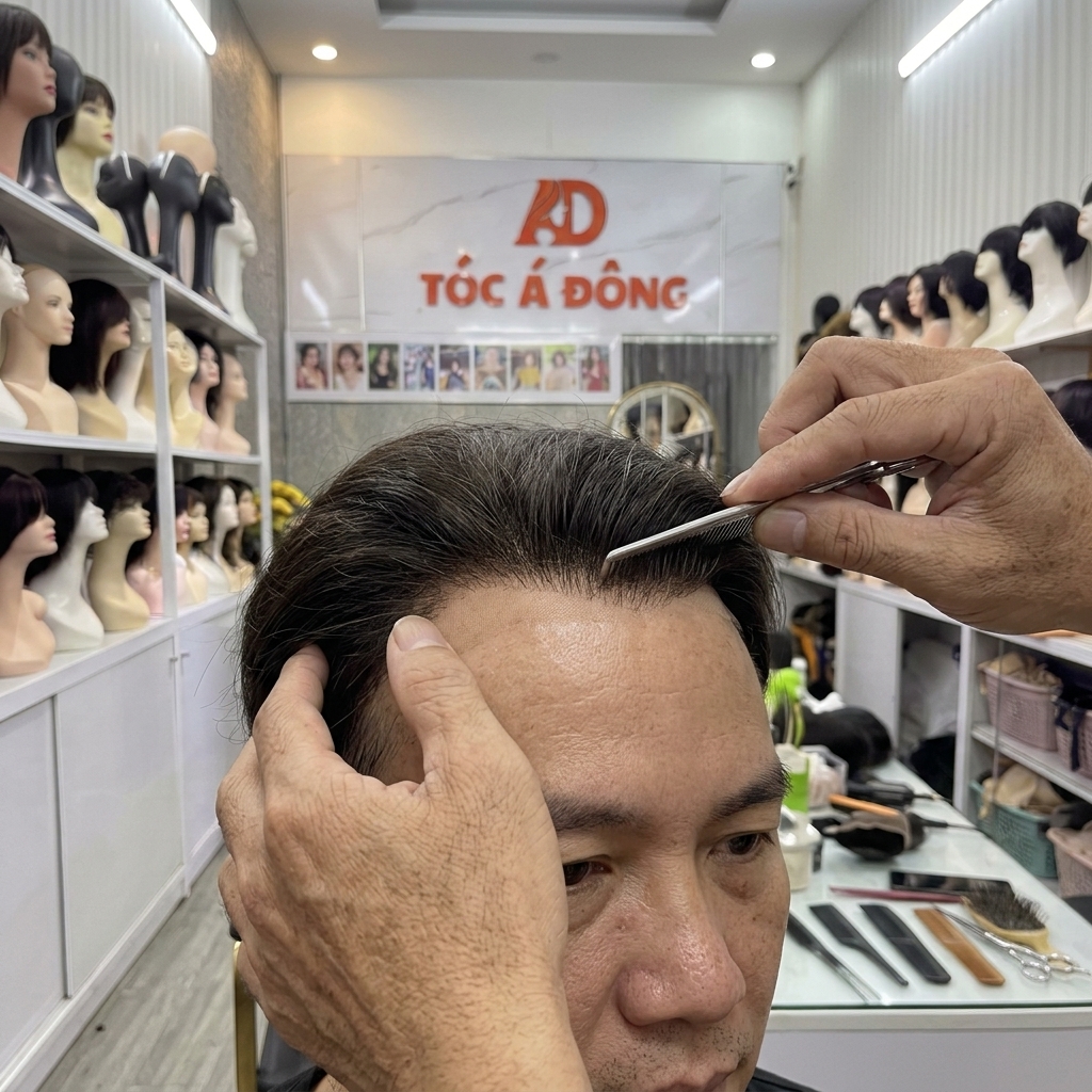 Cận cảnh kỹ thuật cắt tỉa, tạo kiểu tiệp màu tóc giả vào tóc thật của chuyên gia, biến vùng hói chữ M thành mái tóc Undercut sành điệu không tì vết.
