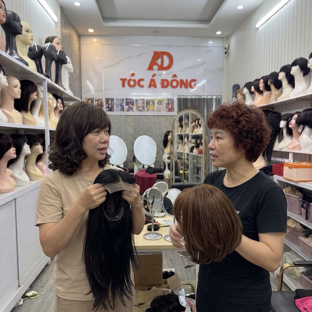 Chị em phụ nữ tự tin tỏa sáng với kiểu tóc buộc cao năng động nhờ sự hỗ trợ của tóc giả dán trán tàng hình chân thực không tì vết.