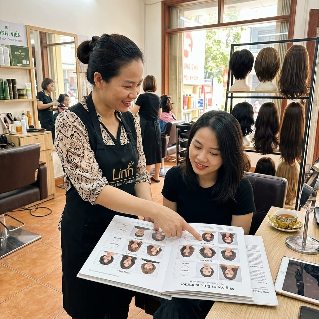 Chuyên gia Tóc Á Đông tư vấn tỷ lệ khuôn mặt và kiểu tóc phù hợp tại showroom