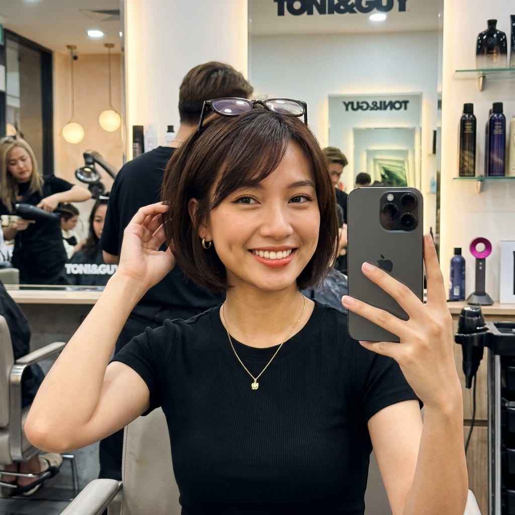 So sánh hiệu ứng trước và sau khi đội tóc giả bob ngắn cho người mặt dài tại Tóc Á Đông