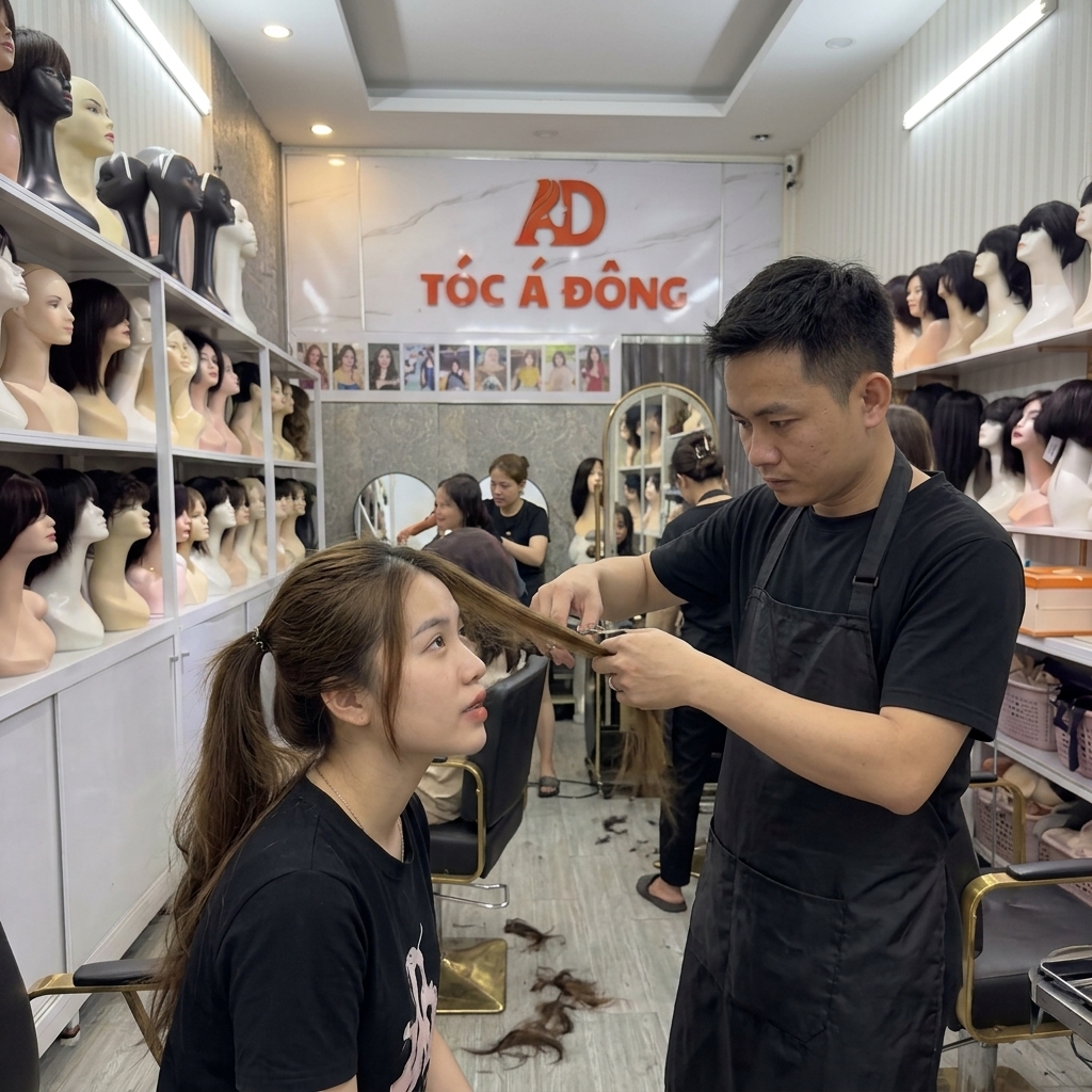 Khách hàng cắt tóc tại một salon thông thường và thắc mắc tiệm cắt tóc có thu mua tóc không