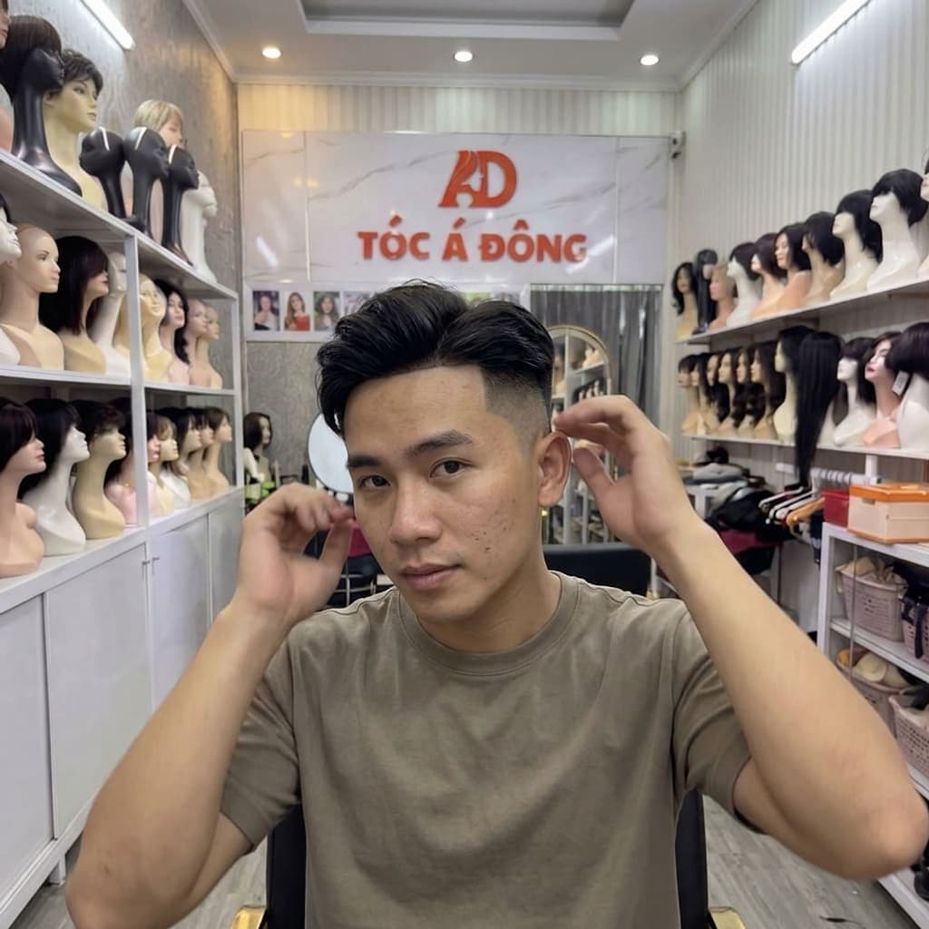 Khách hàng nam lột xác hoàn toàn, trẻ trung và nam tính hơn hẳn sau khi gắn tóc giả undercut bằng tóc thật 100%.
