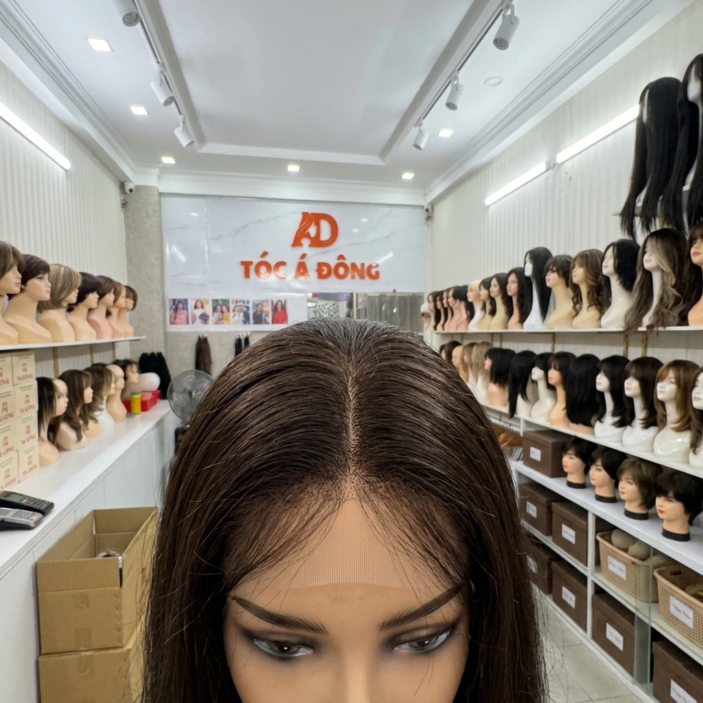 Sinh viên nam thử nghiệm vuốt sáp tóc giả tại Thủ Đức