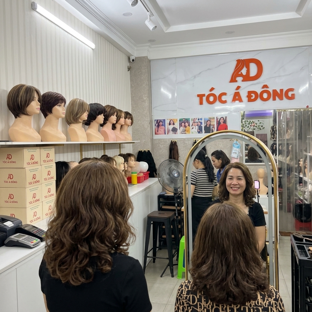 Bối cảnh khách hàng tại cửa hàng Tóc Á Đông