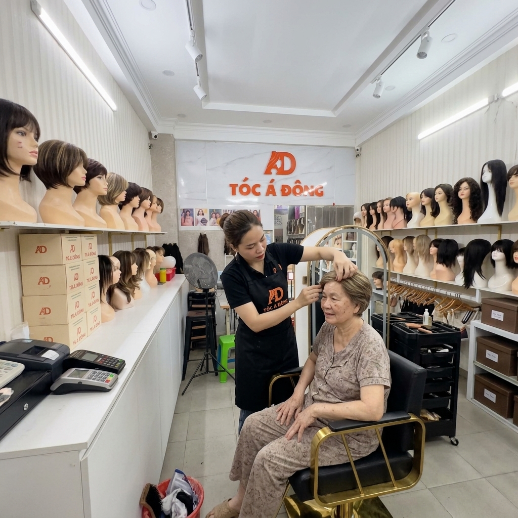 Bối cảnh khách hàng tại cửa hàng Tóc Á Đông