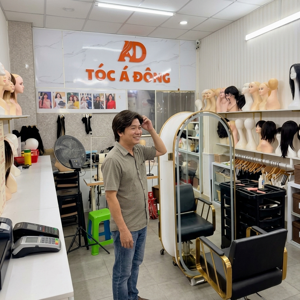 tóc giả nam che hói chữ m minh họa 2