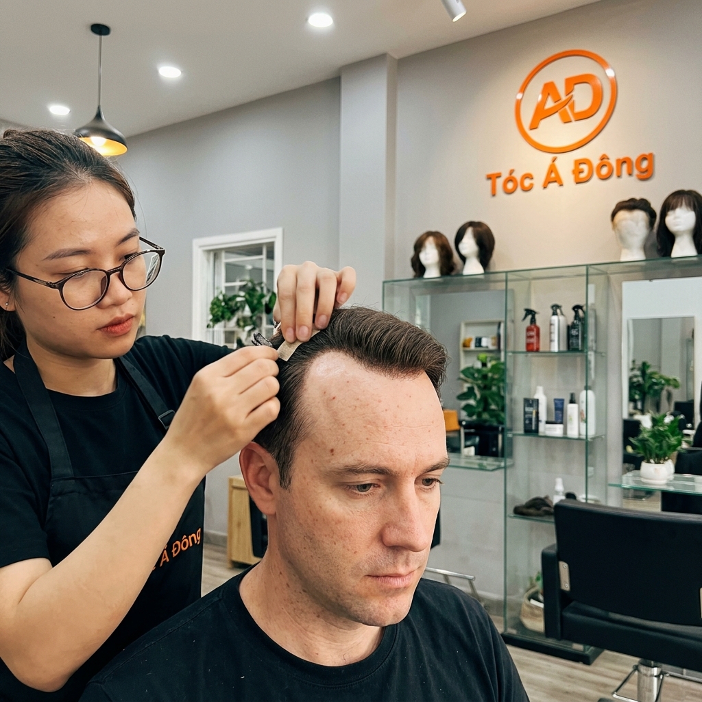Bí quyết về tóc giả nam che hói chữ m an toàn và đẹp tự nhiên