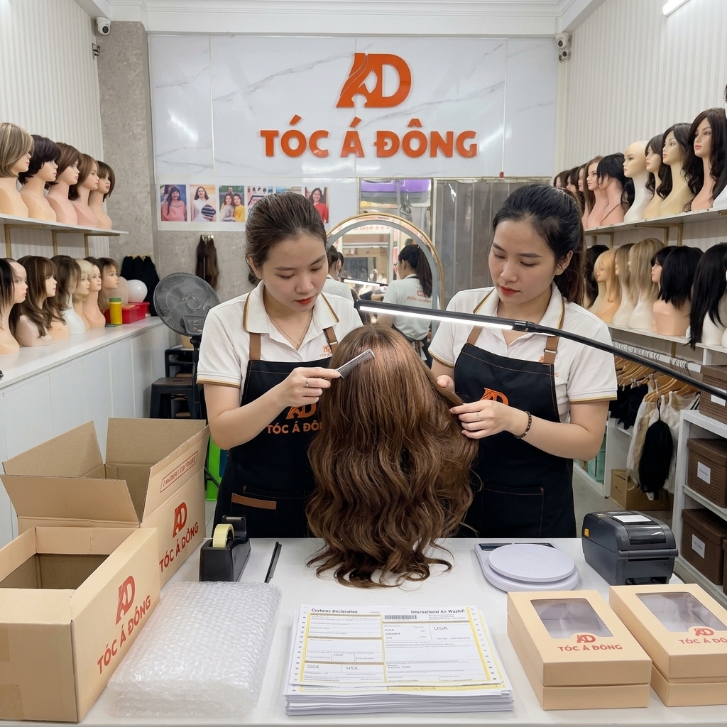 Tư vấn lựa chọn tóc giả thật tại showroom cho khách hàng Việt kiều